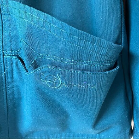 Sapphire Women’s Lab Jacket Large Aqua Underarm To Underarm 23” Length 26” EUC - Picture 2 of 13